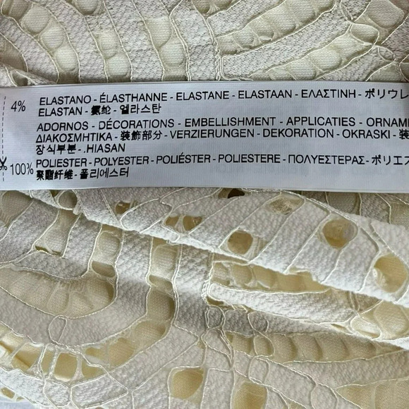 Zara Shift Dress Sz Small Beige Black Collar Short Sleeve High Neck Lace Lined - Picture 13 of 14